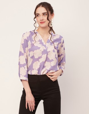 moomaya Women Printed Casual Beige, Purple Shirt