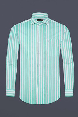 HOC Men Striped Formal Green Shirt
