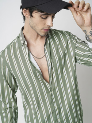 VASTRADO Men Striped Casual Green Shirt