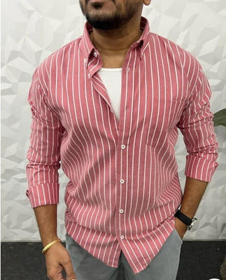 DISHANK CREATION Men Striped Casual Pink Shirt