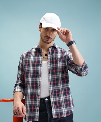 HIGHLANDER Men Checkered Casual White Shirt