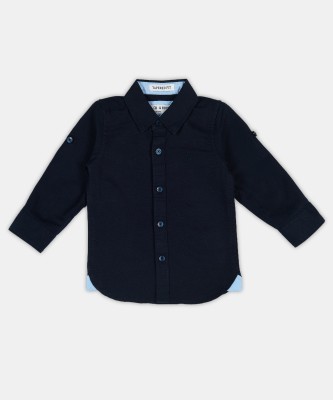 tiniberry Baby Boys Self Design Casual Dark Blue Shirt