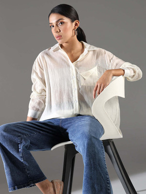 SHOWOFFFF Women Solid Casual Cream Shirt