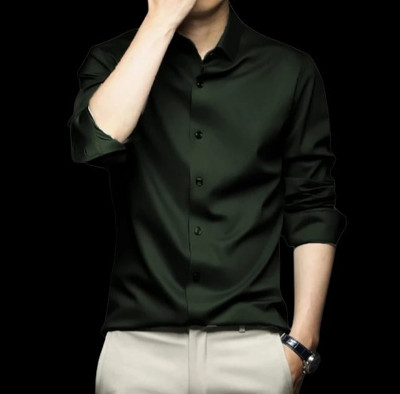 BROCON Men Solid Casual Dark Green Shirt