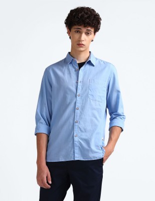 FLYING MACHINE Men Solid Casual Blue Shirt