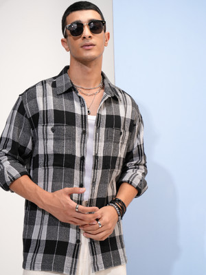 HIGHLANDER Men Checkered Casual Black Shirt