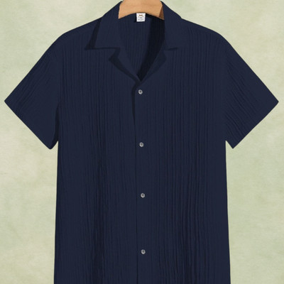 Looksky Men Self Design Casual Dark Blue Shirt