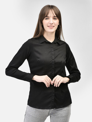 CRIMSOUNE CLUB Women Solid Casual Black Shirt