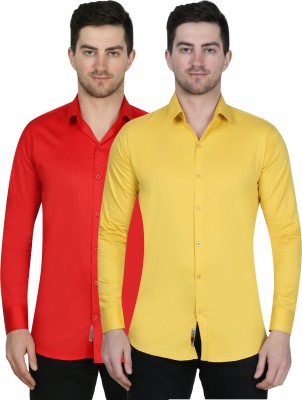 Platinum Fashion Men Solid Casual Red, Yellow Shirt(Pack of 2)