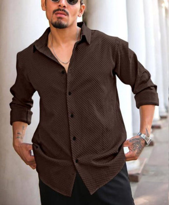 TatvamZone Men Self Design Casual Brown Shirt