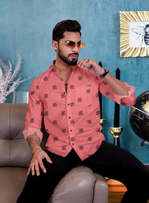 lectose Men Printed Casual White Shirt