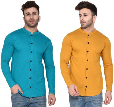 GEUM Men Solid Casual Gold, Light Green Shirt(Pack of 2)
