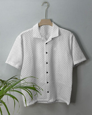 MOXTE Men Self Design Casual White Shirt
