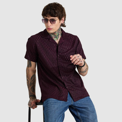 Snitch Men Self Design Casual Purple Shirt