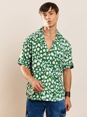 MASCLN SASSAFRAS Men Printed Casual Green Shirt