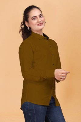 Lonexo Women Solid Casual Brown Shirt