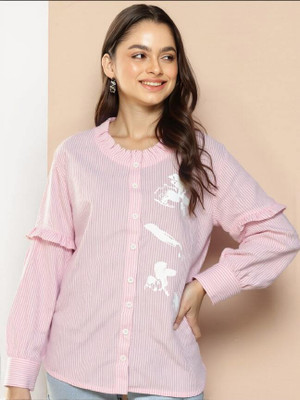 PERFECT PRODUCTIONS Women Self Design, Printed Casual Pink Shirt