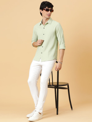 KOTTY Men Self Design Casual Green Shirt