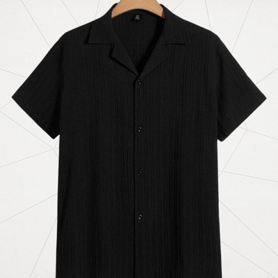 A DEEMOON TREND Men Self Design Casual Black Shirt
