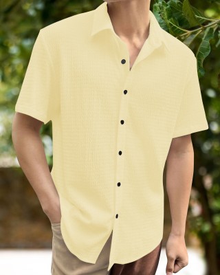 METRONAUT Men Self Design Casual Yellow Shirt