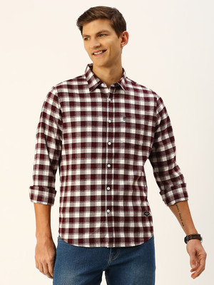 THOMAS SCOTT Men Checkered Casual Maroon Shirt