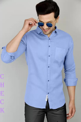RANCHO FASHION Men Solid Casual Light Blue Shirt