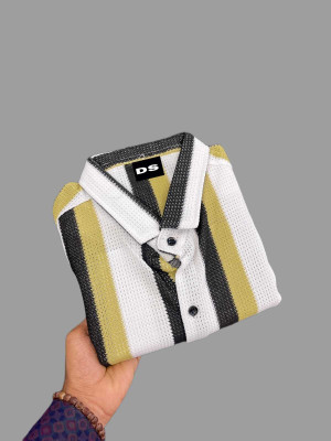 TUSHREE FASHION Men Striped Casual Yellow Shirt
