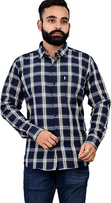 Marc Laurent Men Checkered Casual Dark Blue Shirt