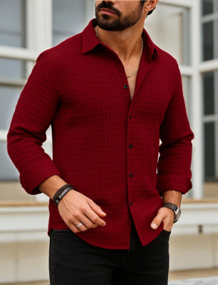 ZONANZA Men Solid Casual Maroon Shirt
