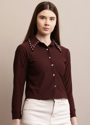 MAGHMA Women Embellished Casual Maroon Shirt