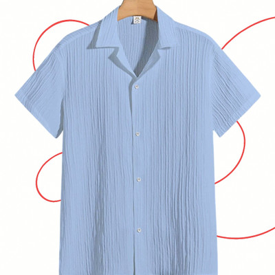 SHIRTWALA Men Self Design Casual Light Blue Shirt