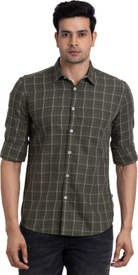 PARX Men Checkered Casual Green Shirt