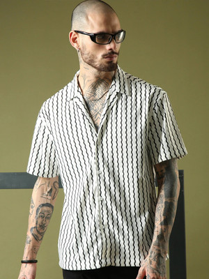 METRONAUT Men Printed Casual Black, White Shirt