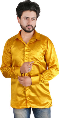 DRESSED UP DIVAS Men Solid Party Gold Shirt
