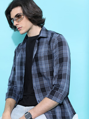 HIGHLANDER Men Checkered Casual Blue, Black, White Shirt