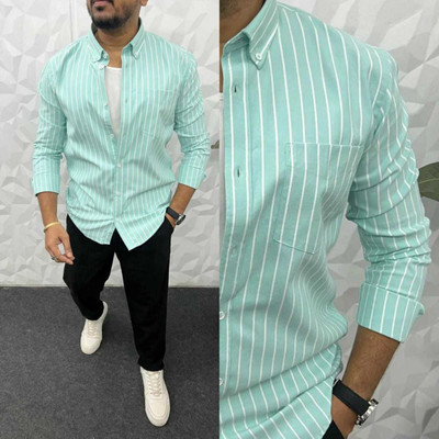 DISHANK CREATION Men Printed Casual Green, White Shirt