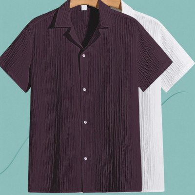 Jenil Fashion Men Self Design Casual Purple, White Shirt(Pack of 2)