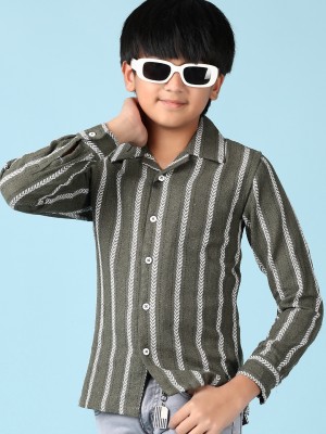 V-MART Boys Striped Casual Green Shirt