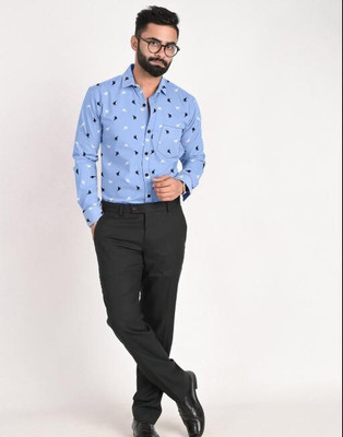 shivay Men Printed Party Light Blue Shirt