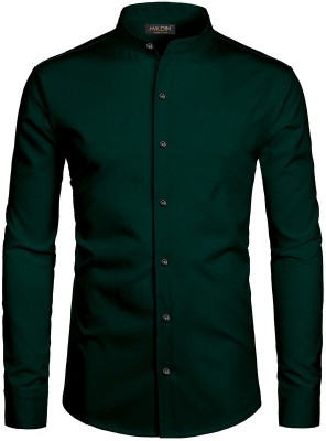 MILDIN Men Solid Casual Dark Green Shirt