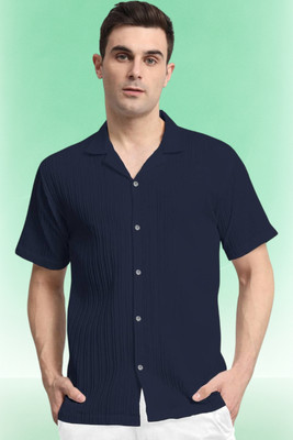 A Dearise Trend Men Self Design Casual Dark Blue Shirt