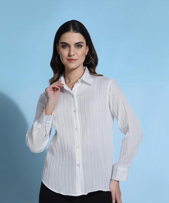 METRONAUT Women Striped Casual White Shirt