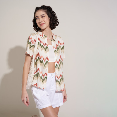 Honey By Pantaloons Women Printed Casual White Shirt