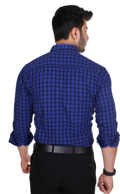 Arthz Fab Trend Men Checkered Casual Dark Blue Shirt