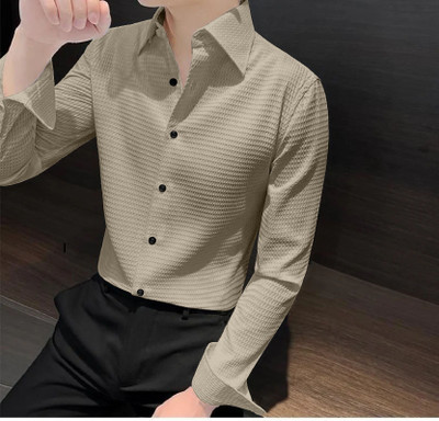 Balkrishna Creation Men Self Design Casual Beige Shirt