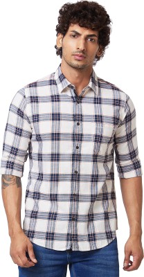 Spykar Men Checkered Casual Dark Blue, White, Red Shirt