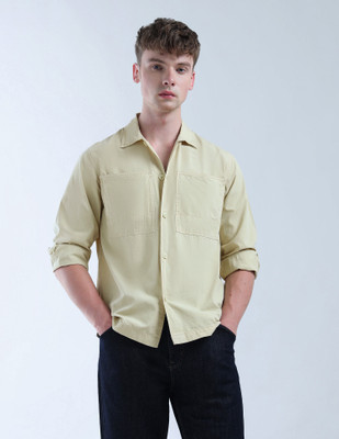 FLYING MACHINE Men Solid Casual Beige Shirt