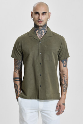 Snitch Men Solid Casual Green Shirt