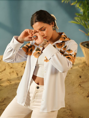 MAYKR Women Printed Casual Yellow Shirt