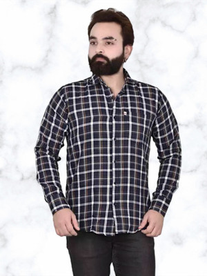 VK WINTER WEAR Men Checkered Casual Dark Blue, Beige, White Shirt